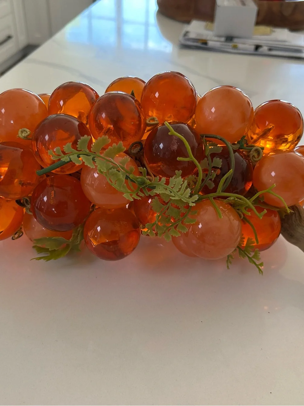 Vintage Large Lucite W/ Driftwood Orange Grape Cluster - 13”